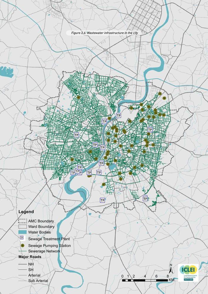 Wastewater infrastructure. Sewage treatment plants and pumping stations across the city.
