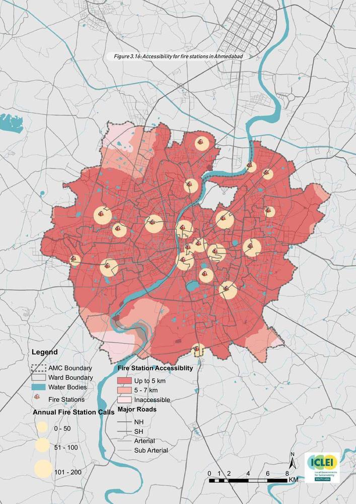 Accessibility for fire stations. Response reach across the city.