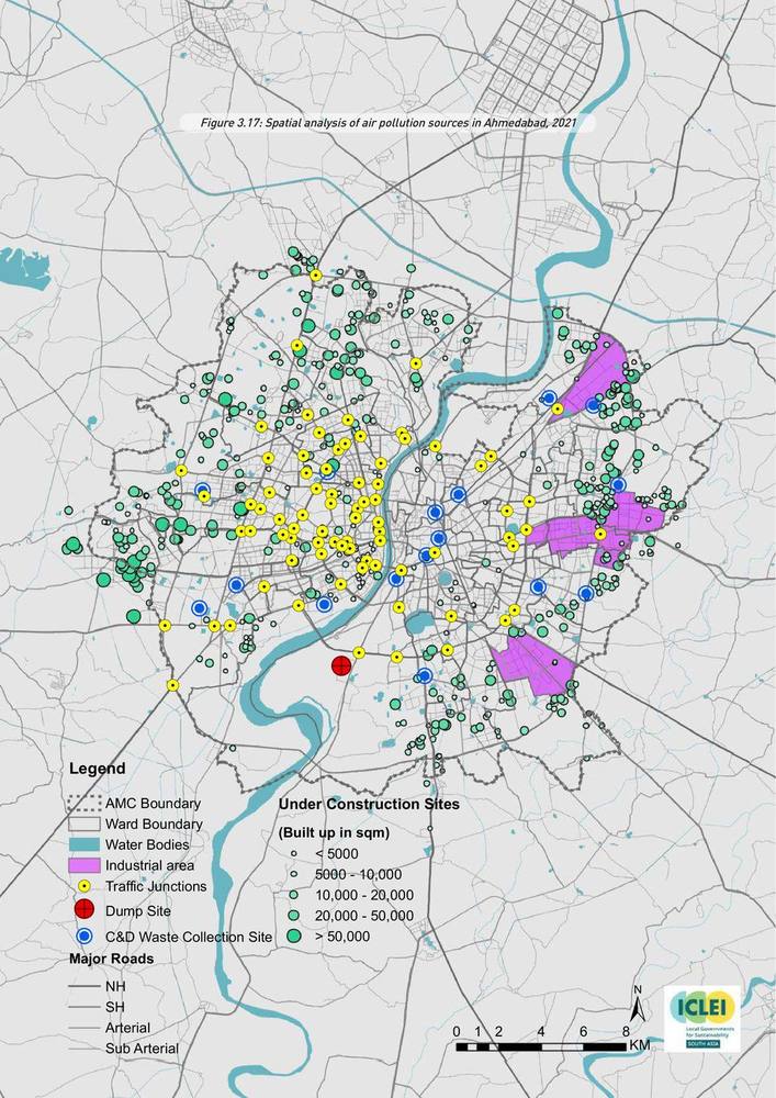 Spatial analysis of air pollution sources, 2021. Industry, traffic and the monitoring stations.
