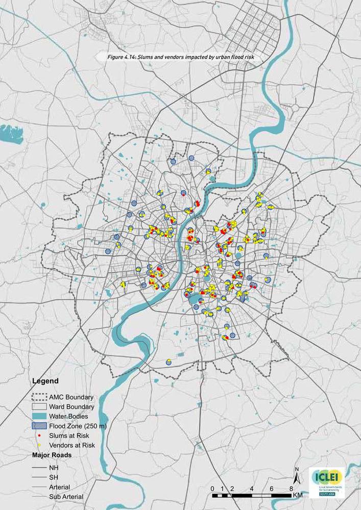 Slums and vendors impacted by urban flood risk.