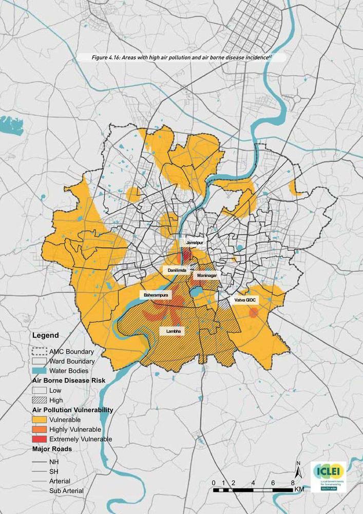 Areas with high air pollution and airborne disease incidence.