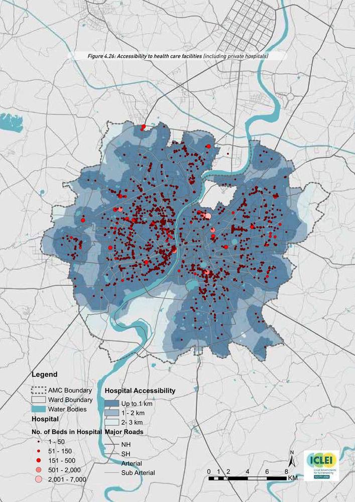 Accessibility to health care facilities, including private hospitals. Drawn late in the book; it belongs here, with the other measures of what a ward can reach.