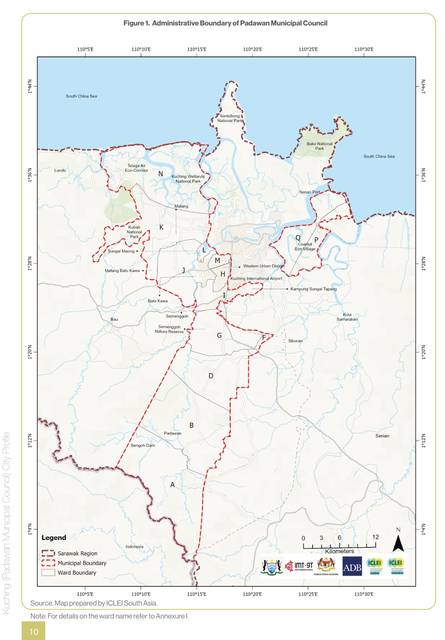 Kuching (Padawan). The municipal council's wards, 884 km² south of Kuching city on the Sarawak Kiri.