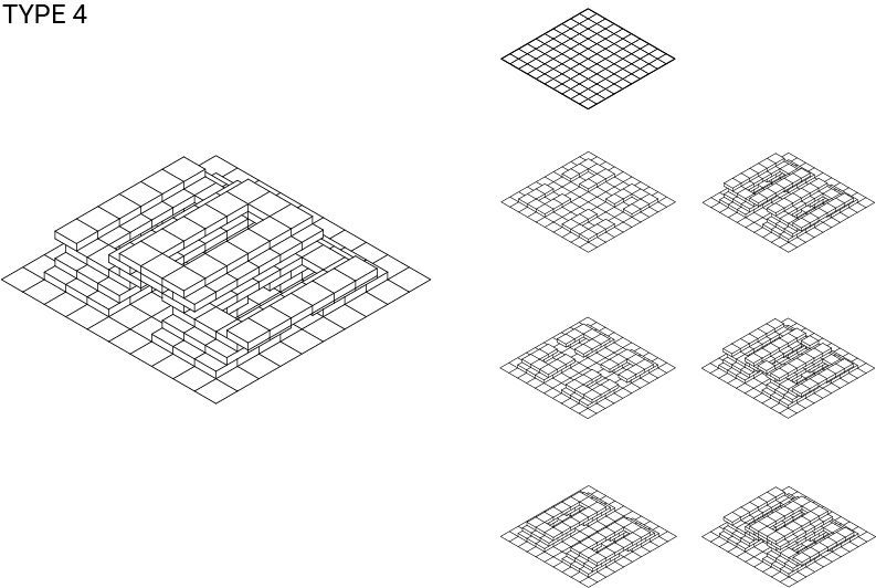Type 4. A stepped courtyard block, low at the centre.