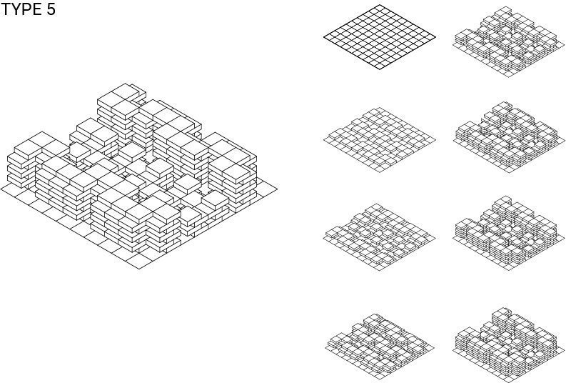 Type 5. High, porous: many small voids through the block.