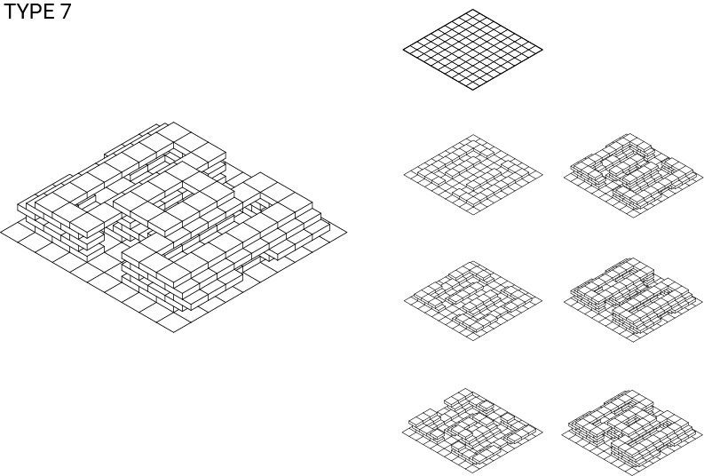 Type 7. A courtyard block with an open corner.