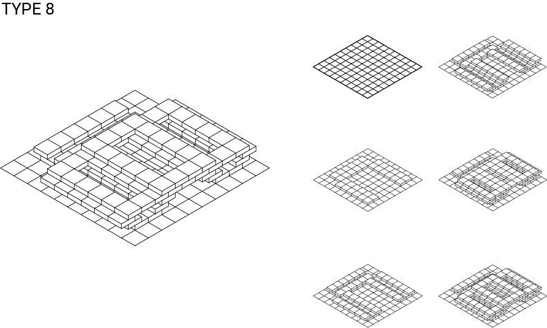Type 8. A low mat around a large central void.