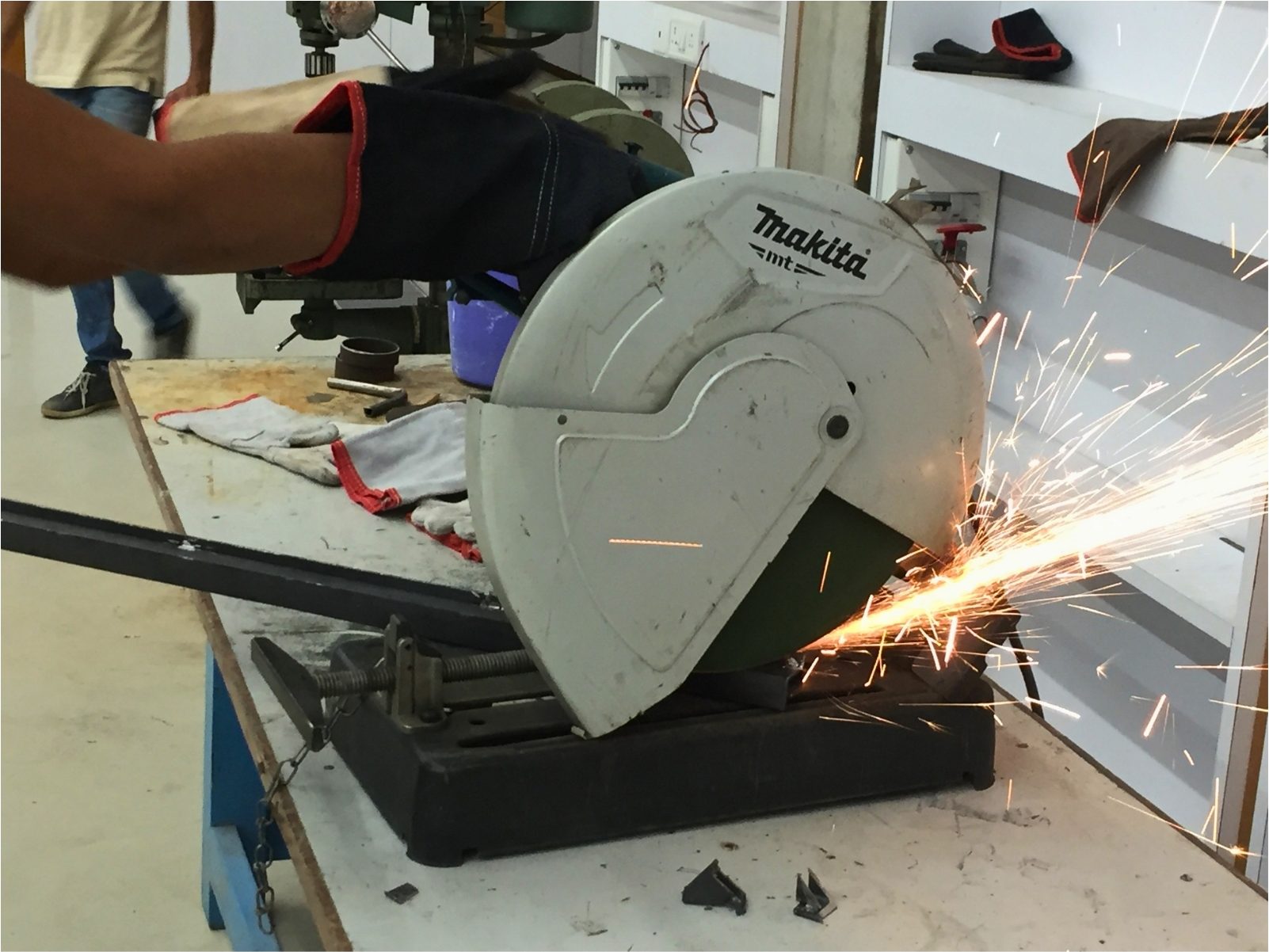 Steel sections sized on the chop saw. The metal that ties the parts.