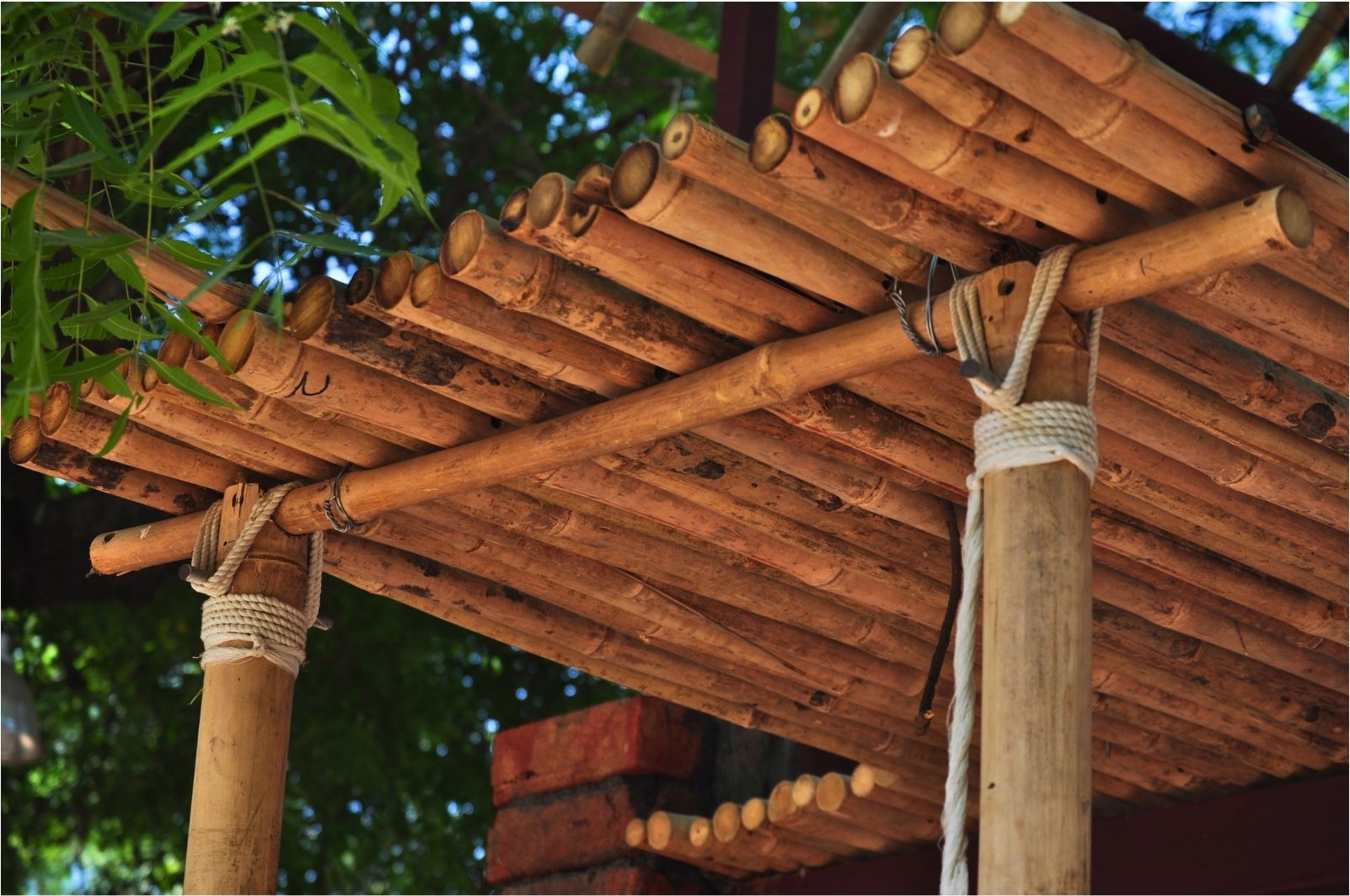The roof joint. Bamboo to bamboo, lashed, not bolted. The third meeting, and the one the drawing could not specify.