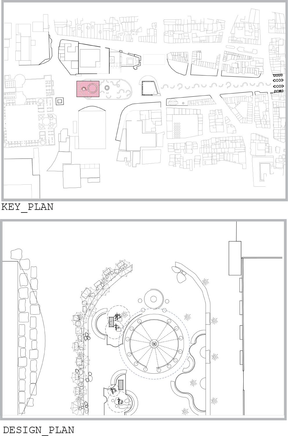 Karanj bagh. Key plan and design plan.