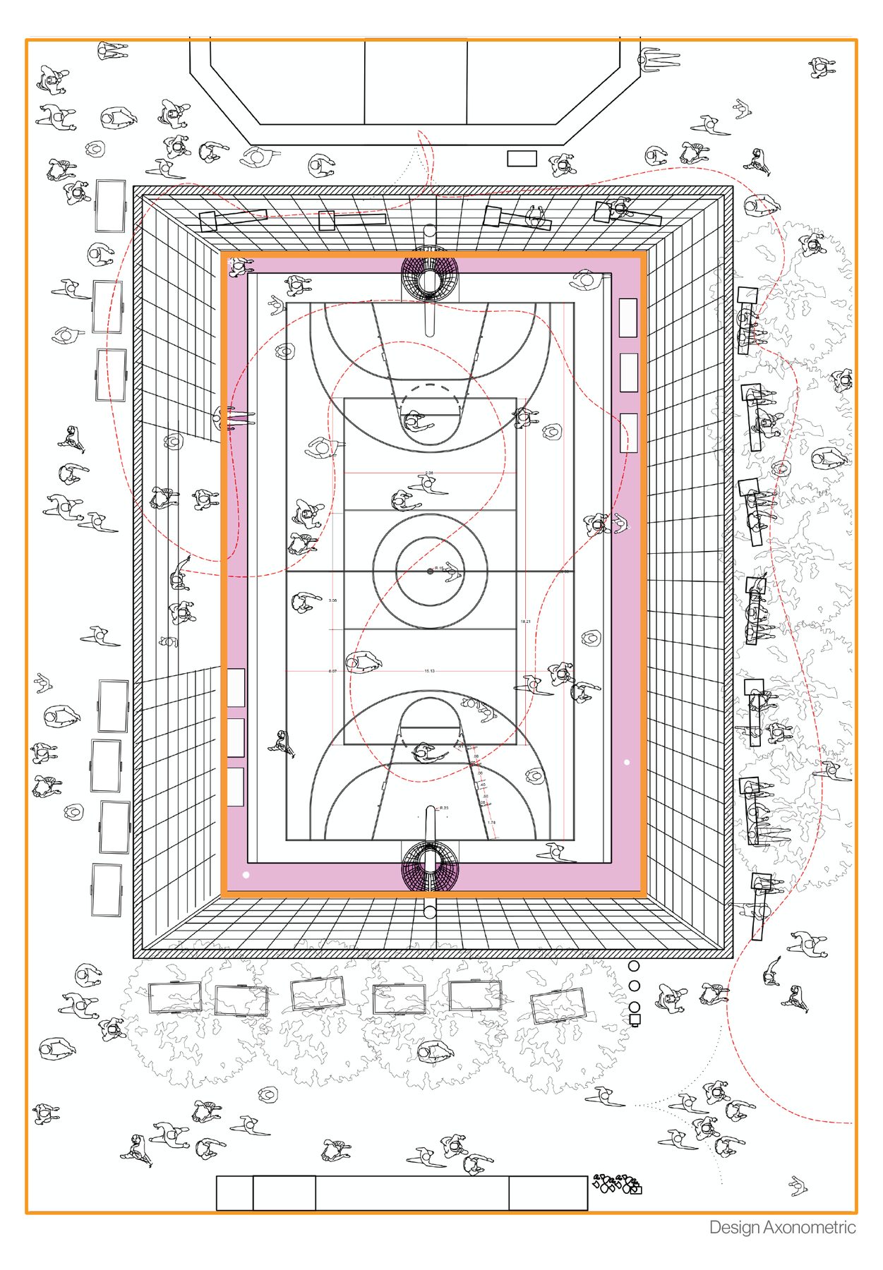 Open platform. The insert: a universal play area with a defined boundary and entry, and seating on the edges.