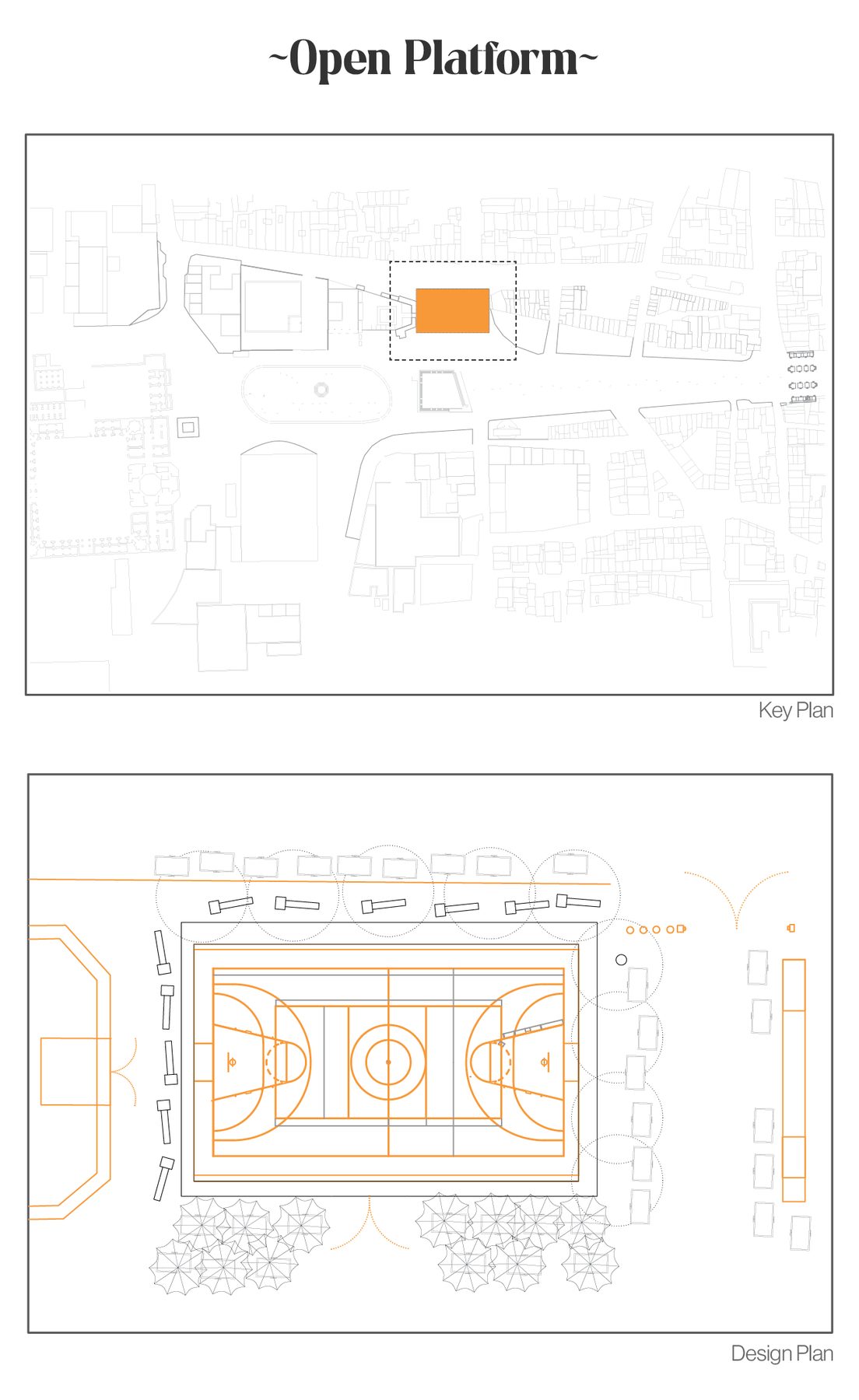 Open platform. Key plan and design plan.
