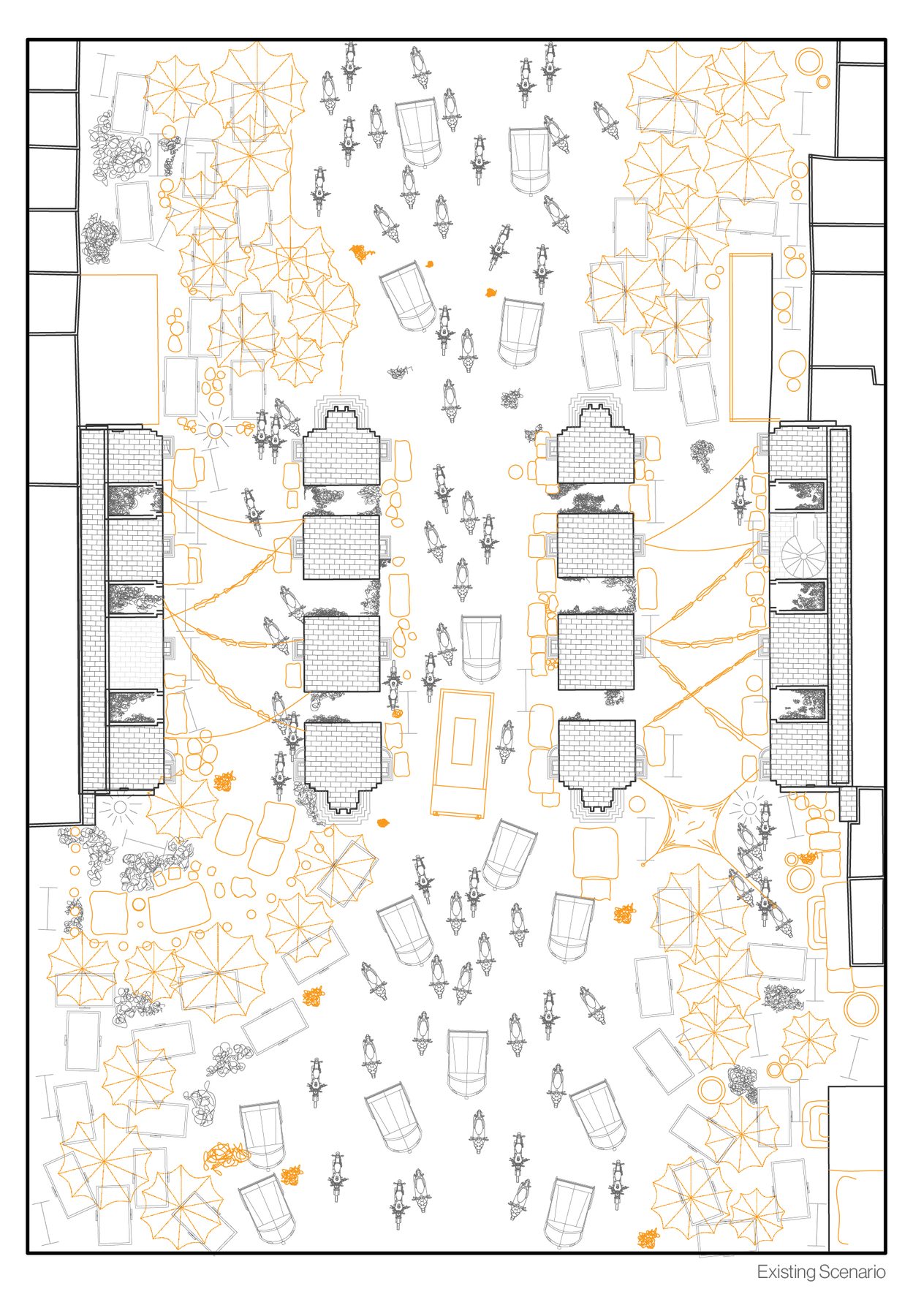 Teen Darwaza. Existing scenario: vehicles and vendors on every side, the spiral stair in one column hidden behind them.