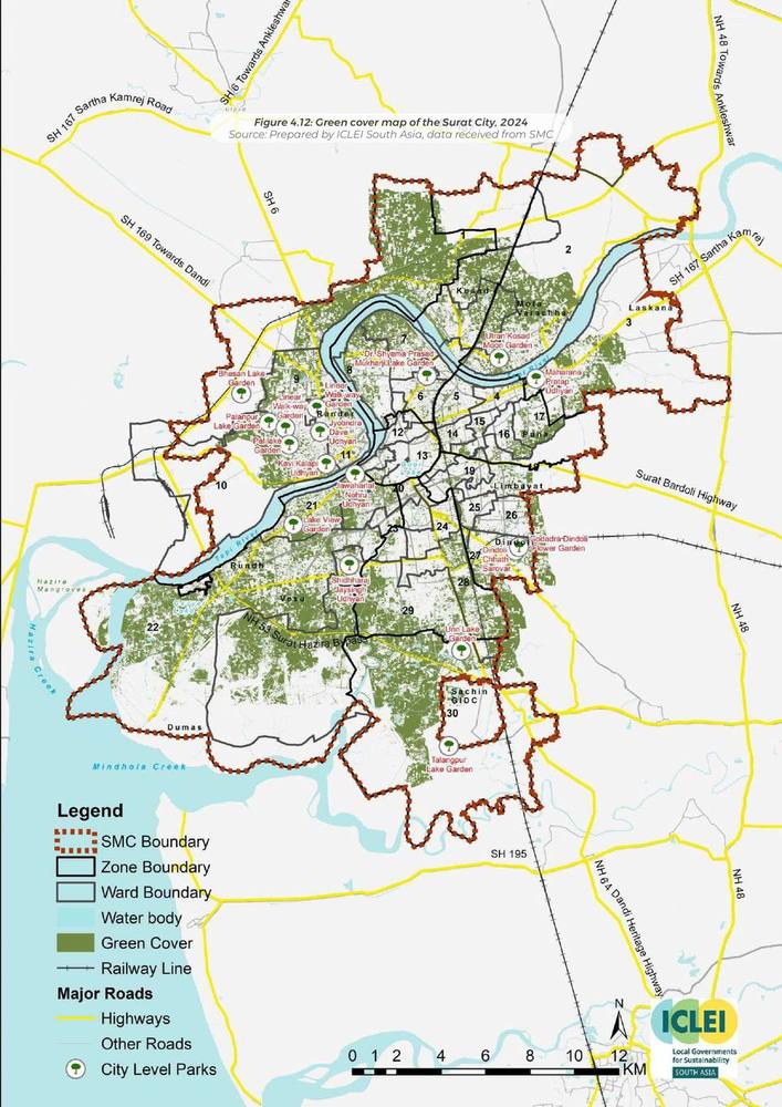 Green cover map of Surat, 2024.