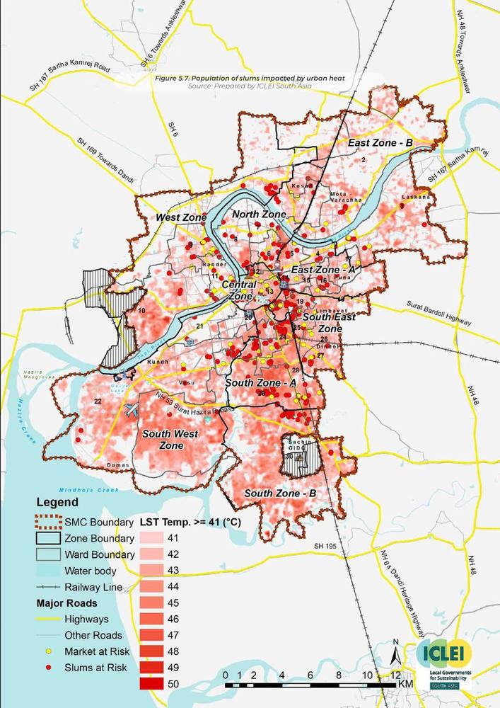 Population of slums impacted by urban heat.