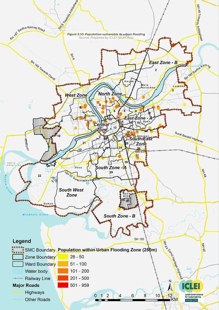 Population vulnerable to urban flooding.