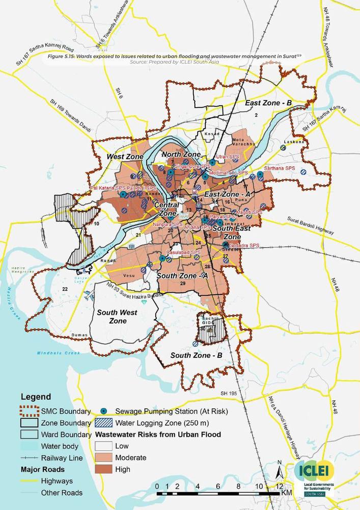 Wards exposed to urban flooding and wastewater management issues.