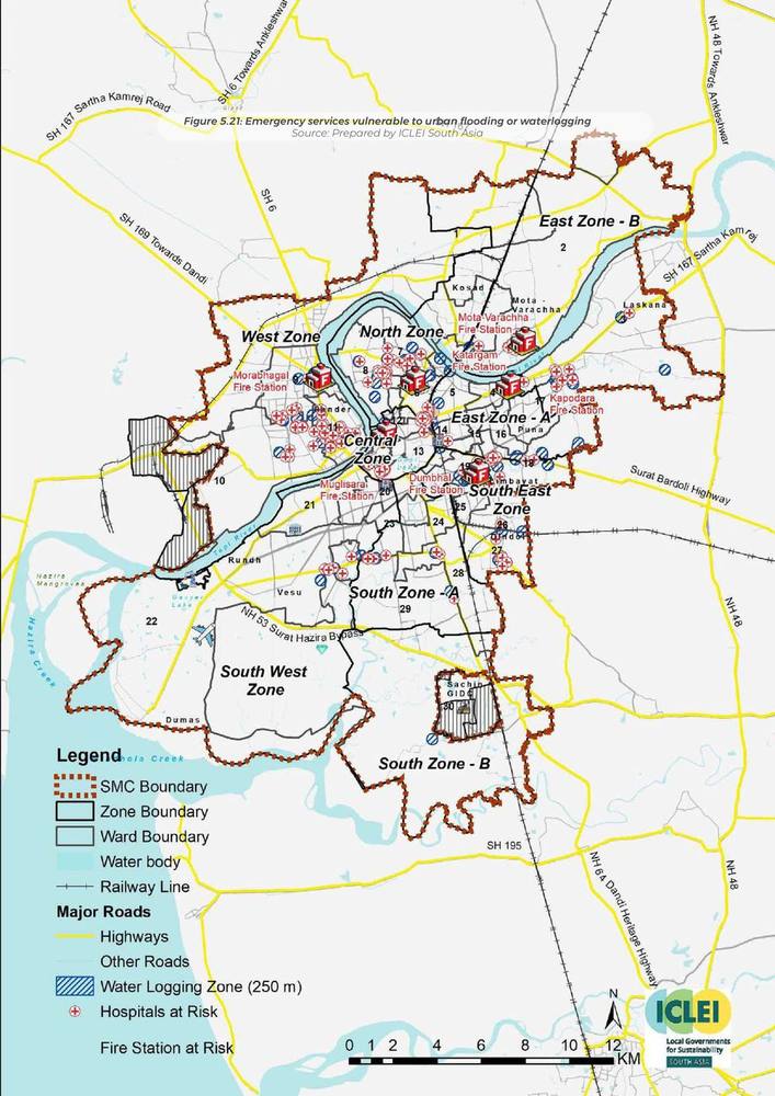 Emergency services vulnerable to urban flooding or waterlogging.