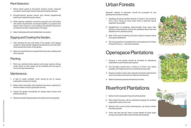 Urban forests, open-space plantations, riverfront plantations.
