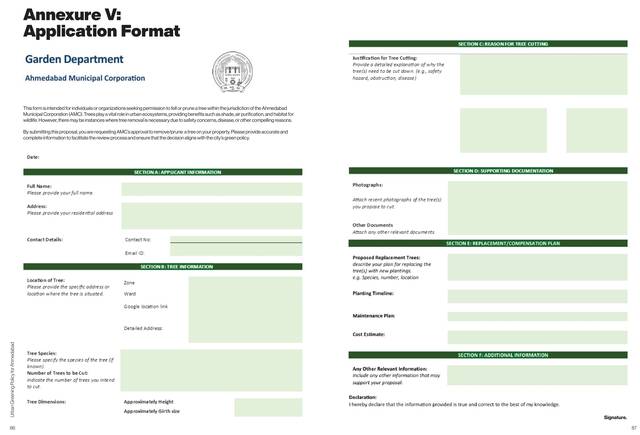 Application format. The form for permission to cut, prune or plant.