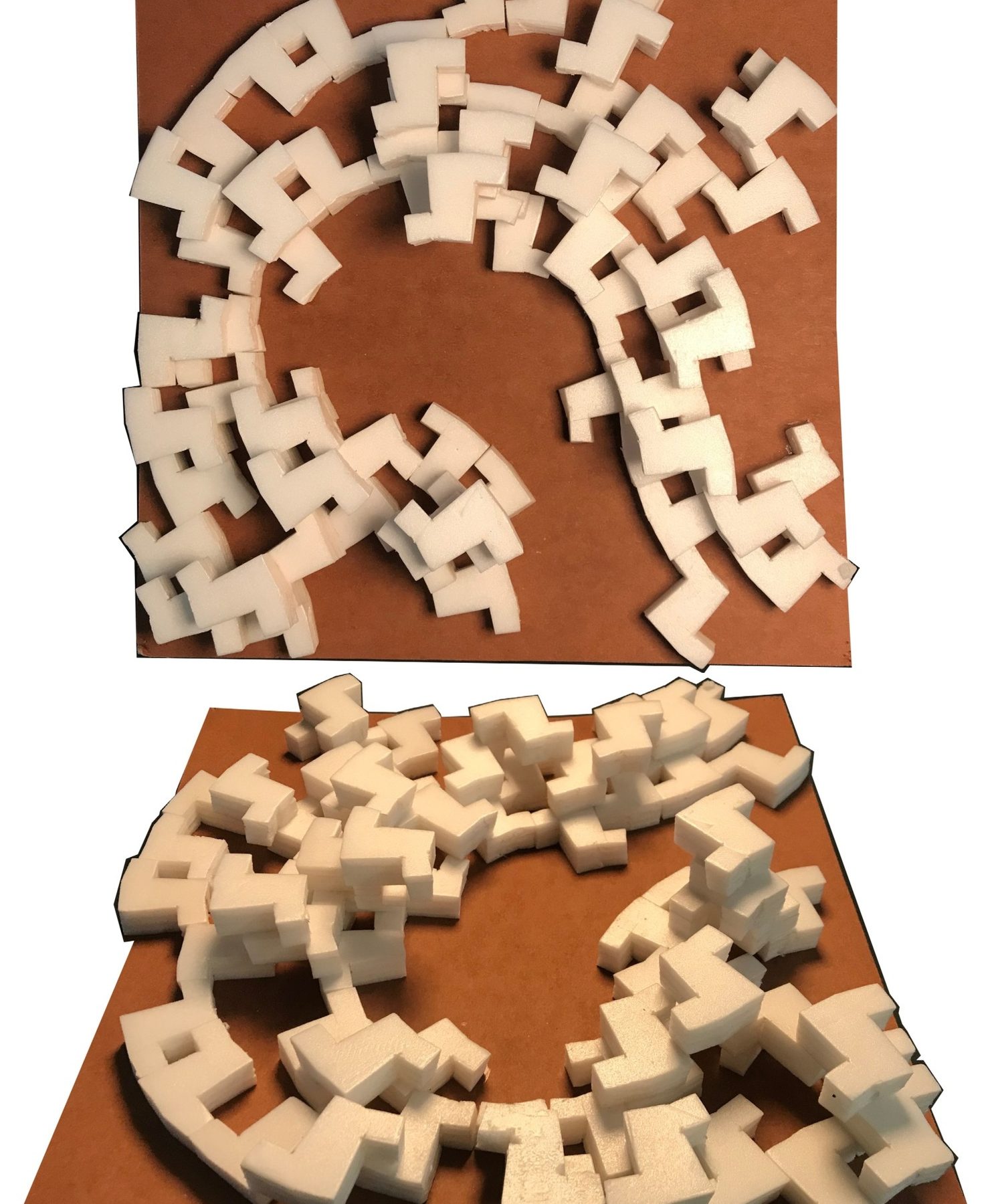 Study model. Open rings, the courts joined.