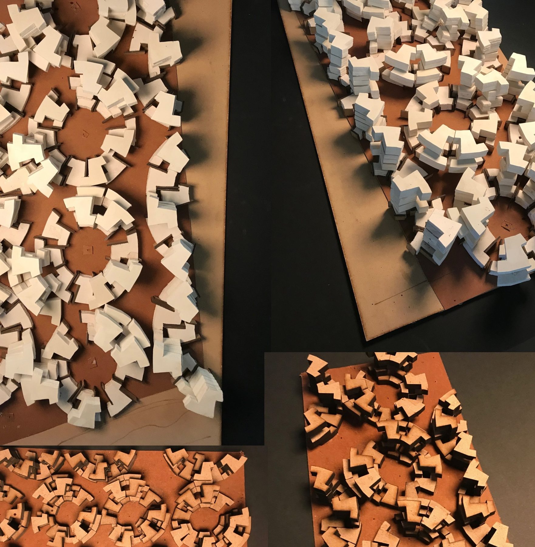 Study model. The site fitted with clusters, in card.