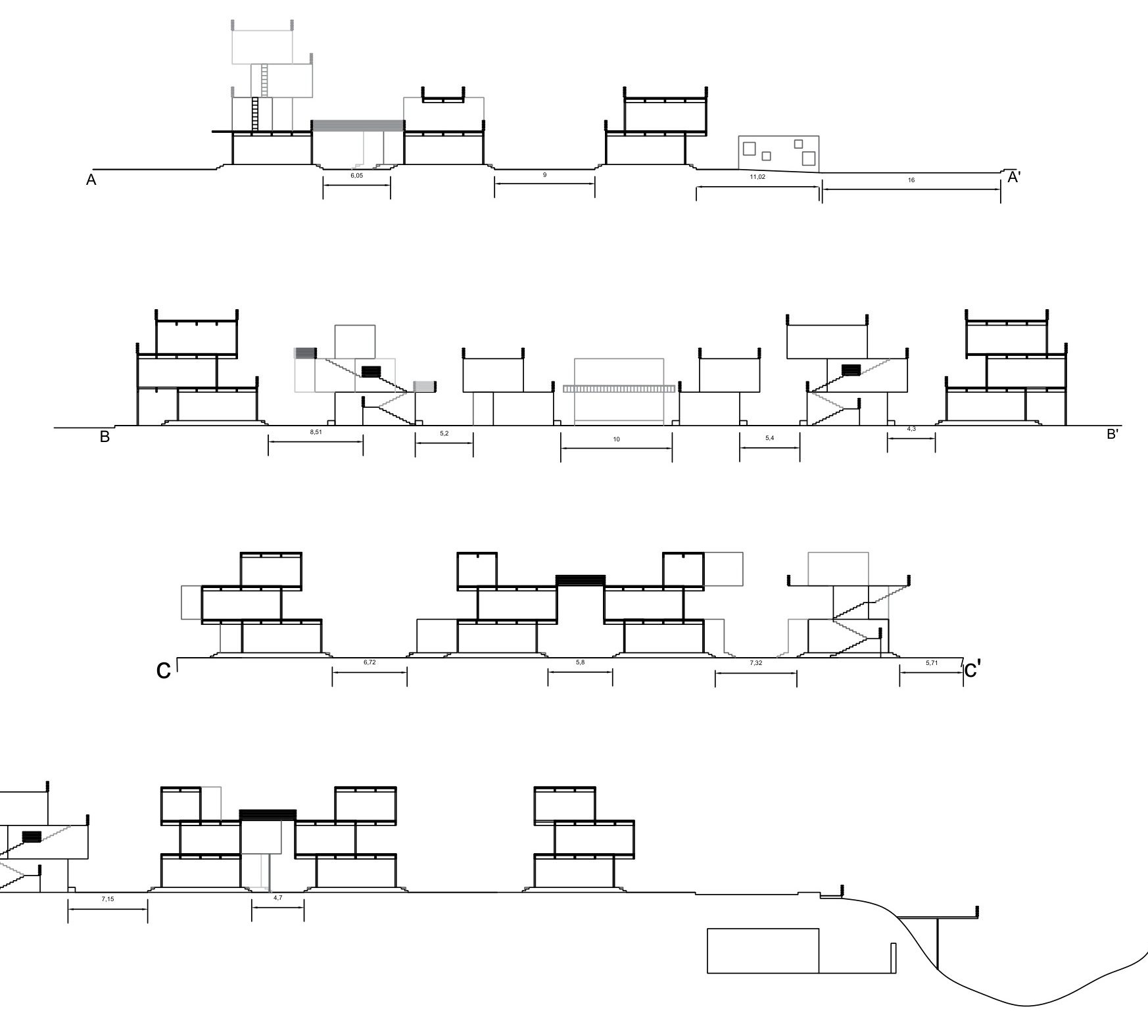 Sections A–D. Stepping down toward the creek.
