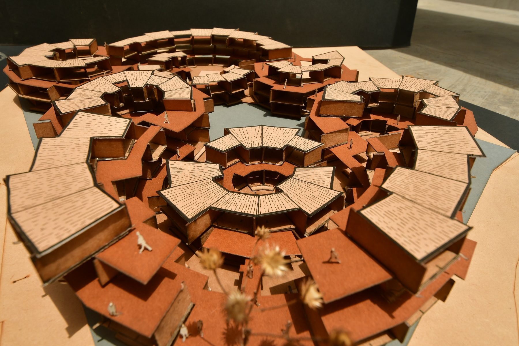 The clusters up close. Terraces on every level, the courts open to the sky.