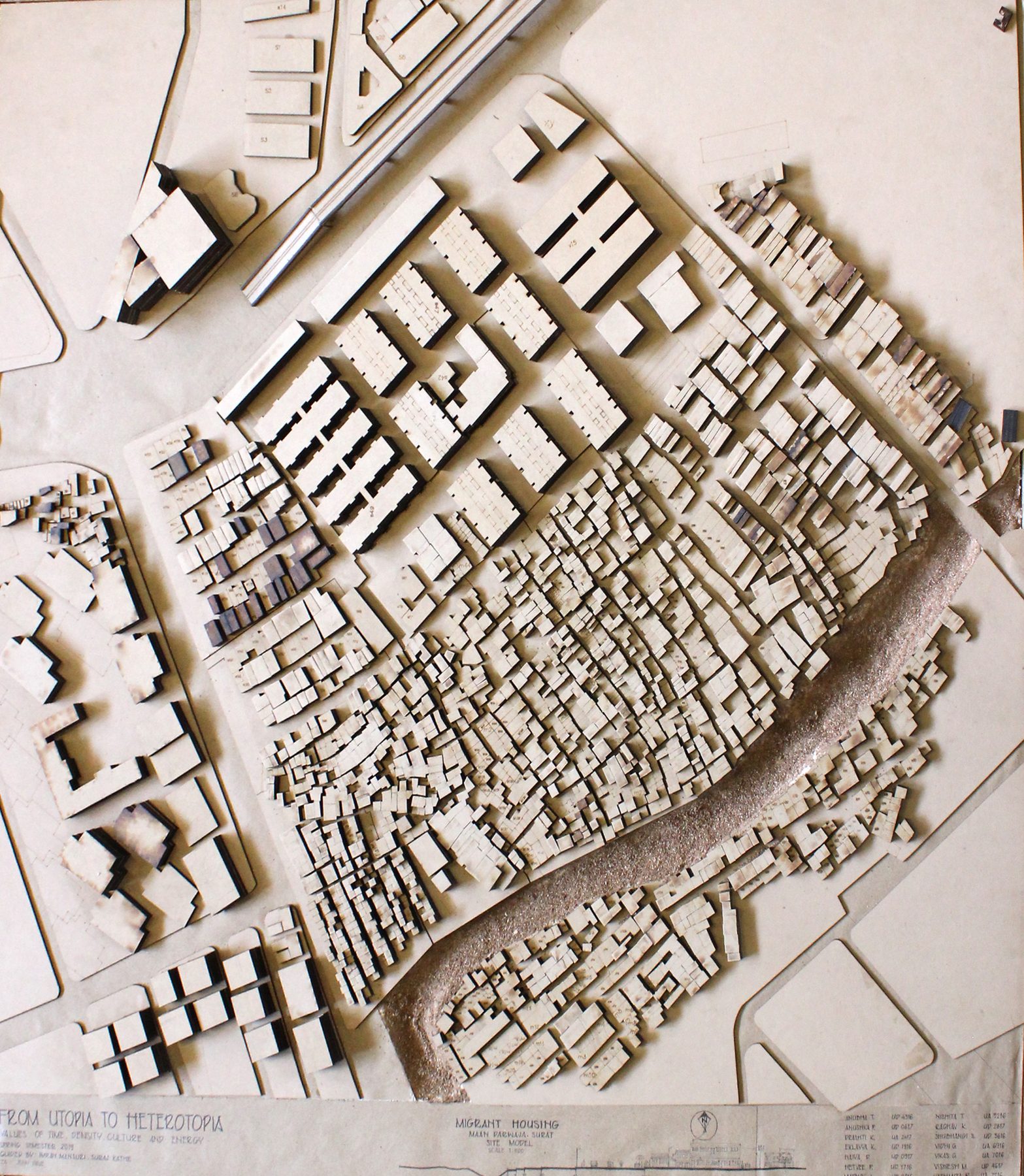 The context model. The older blocks, the informal settlement and the creek.