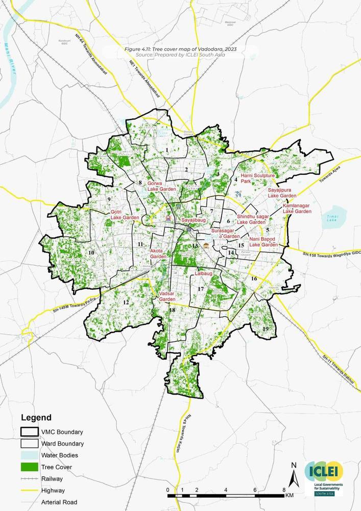 Tree cover map of Vadodara, 2023.