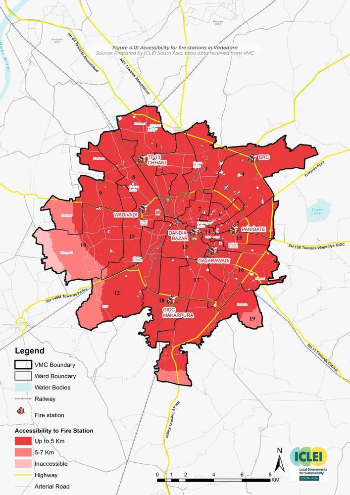 Accessibility for fire stations. Response reach across the city.