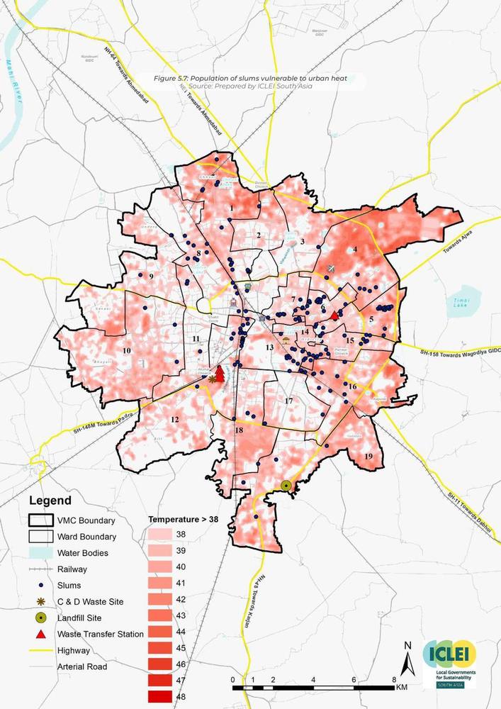 Population of slums vulnerable to urban heat.