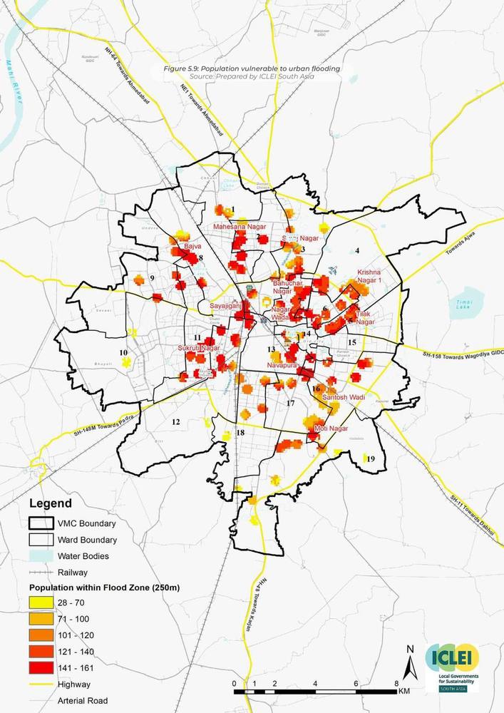 Population vulnerable to urban flooding.