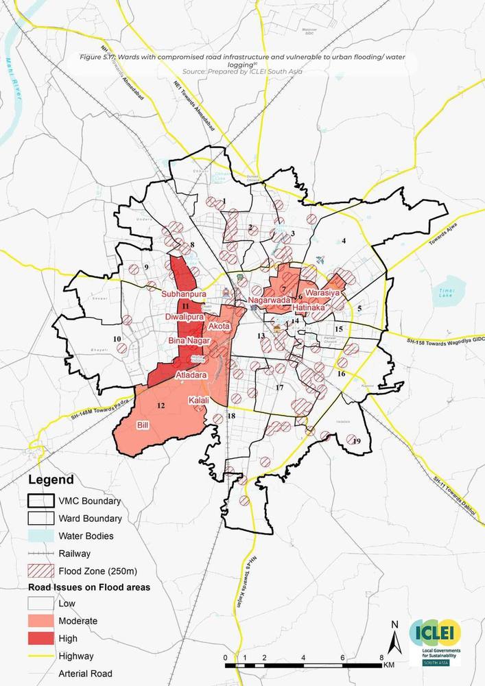 Wards with compromised road infrastructure, vulnerable to urban flooding and waterlogging.